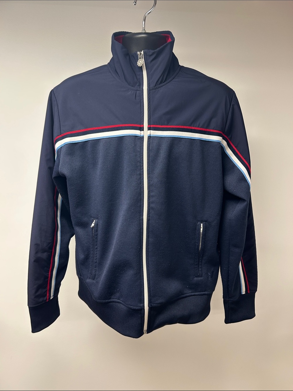 American Eagle Sportswear Y2K Full Zip Track Jacket Navy Red Stripe Medium